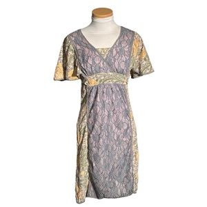 Betsey Johnson New York Silk Floral Lace Flutter Sleeve Dress Rare Size 6